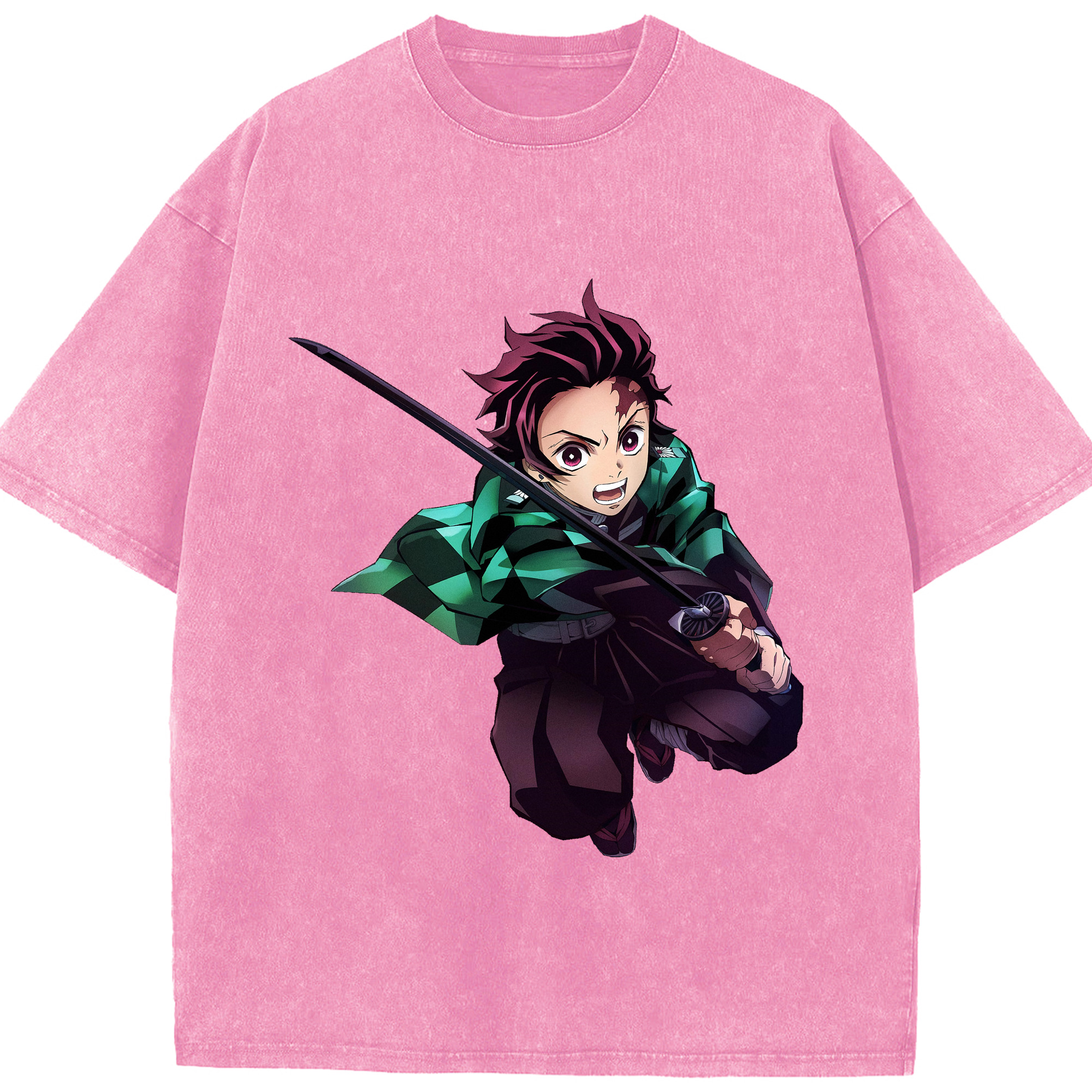 （画像用） 鬼滅の刃 竈門 炭治郎／かまど たんじろう Kamado Tanjirou 綿100% ヴィンテージ風 半袖Tシャツ（フロントプリント）